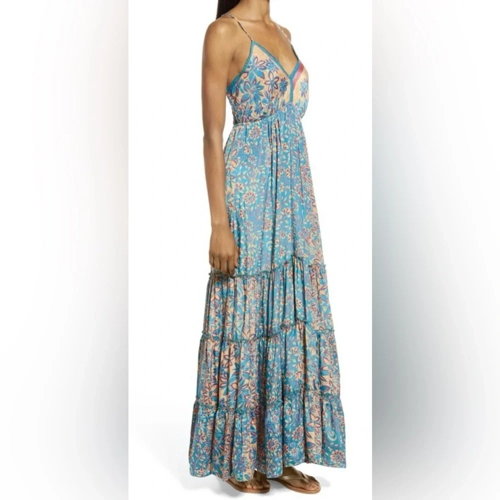 Anthropologie Floral Blue Maxi Dress Raga made NWT - Picture 5 of 5